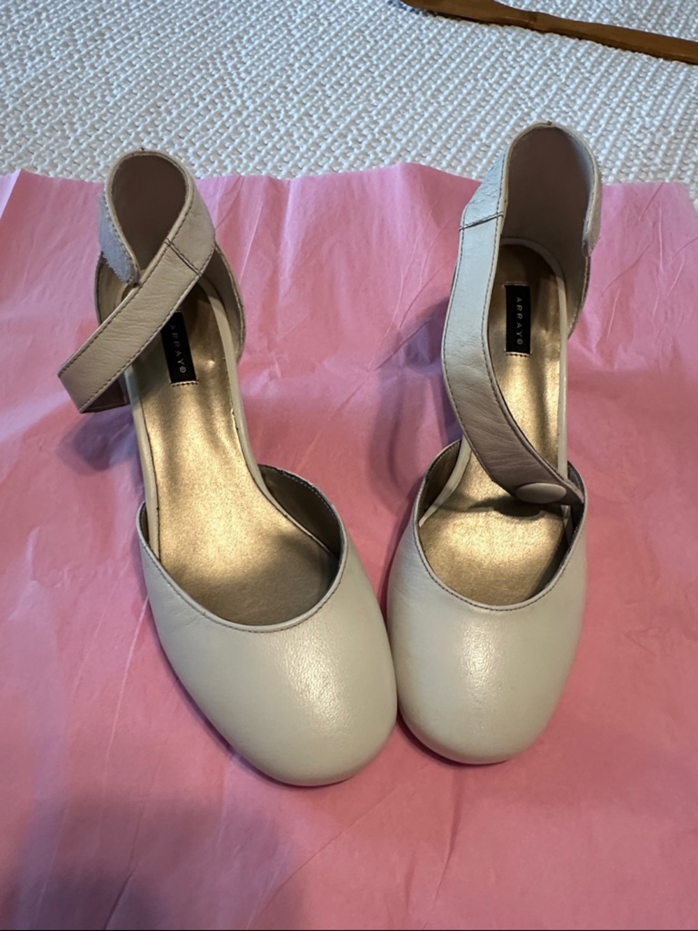 Array White Cross-Strap Round-Toe Heels